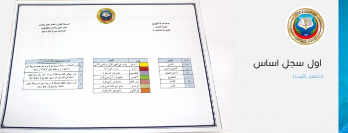 أنجاز اول سجل اساس (ماستر شيت) نظامي للدرجات منذ تاسيس الكلية