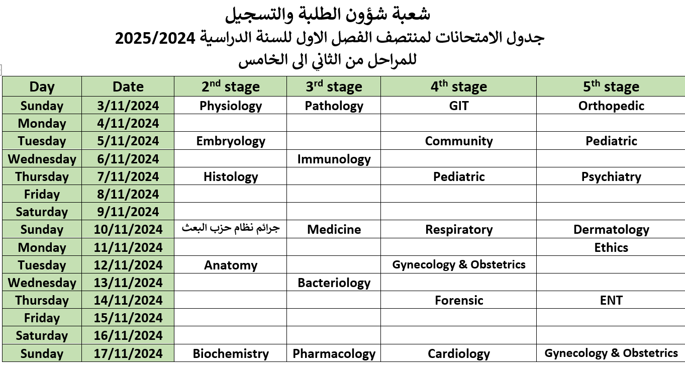 الجدول عربي