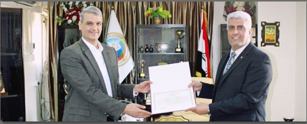  The Dean of the College of Medicine of Al-Nahrain honors manager of Imam Al-Kadhimin Medical City with a certificate of appreciation