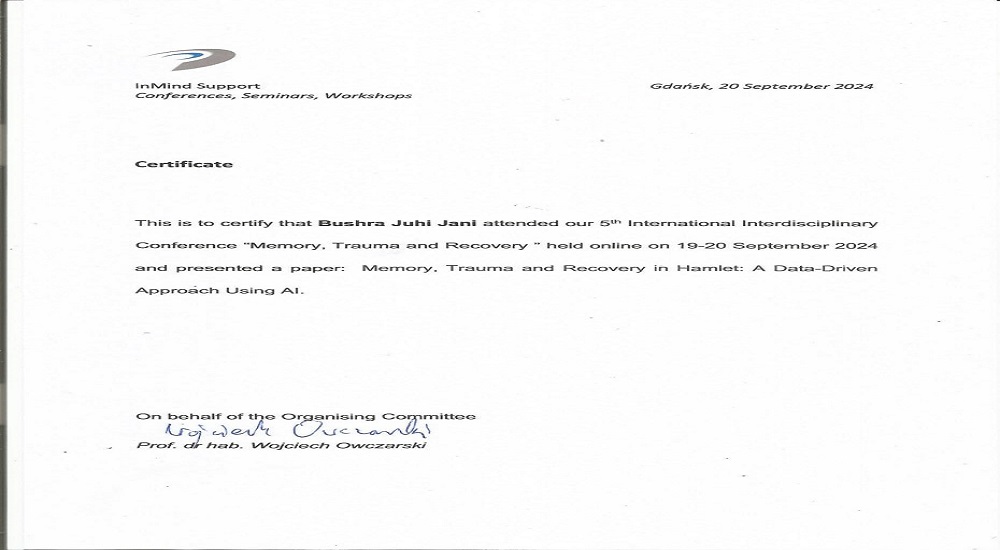 A Faculty Member from the Support Sciences Unit at Al-Nahrain College of Medicine Participates in an International Online Conference.