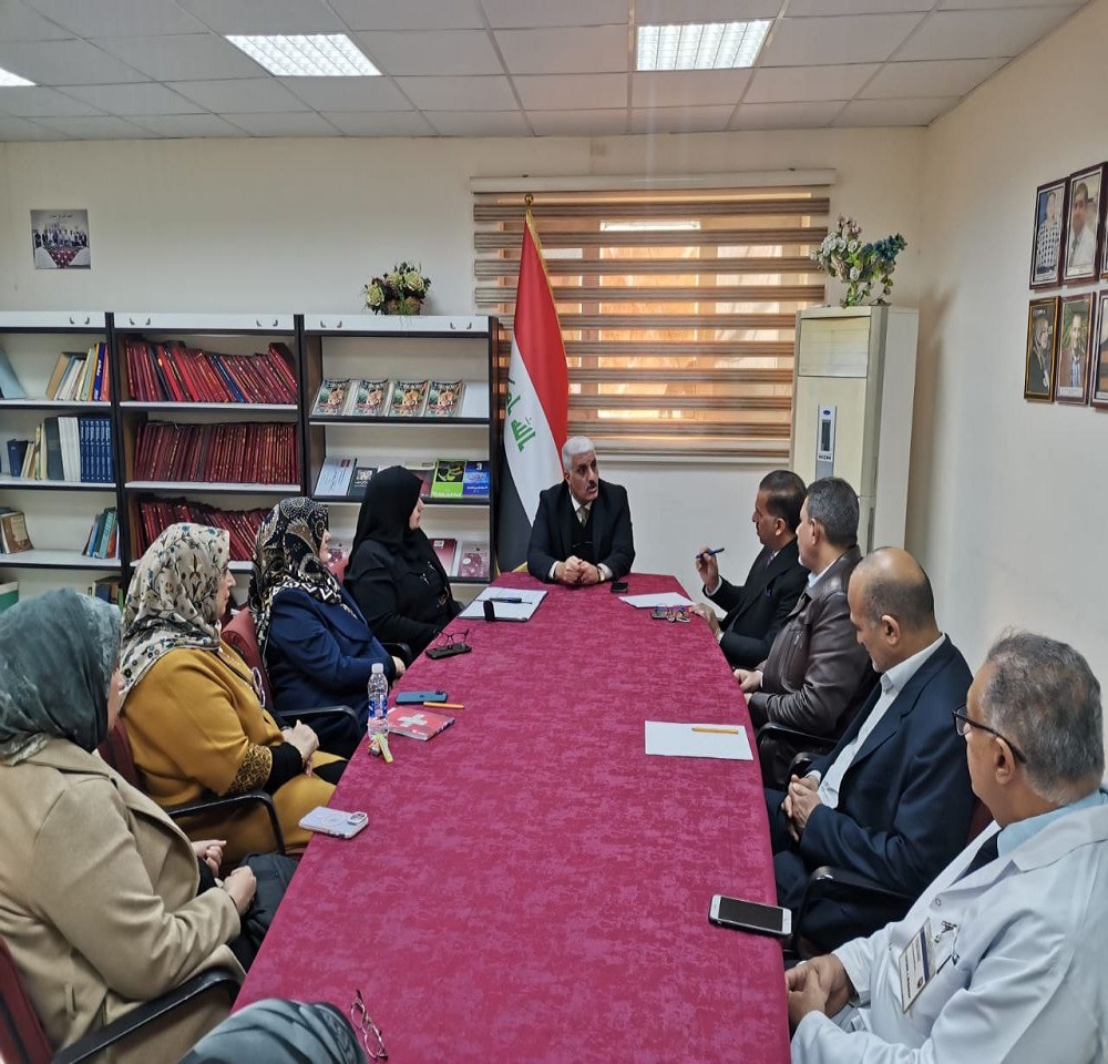 The meeting of the Dean of Al-Nahrain College of Medicine with the faculty members of the Anatomy Department.