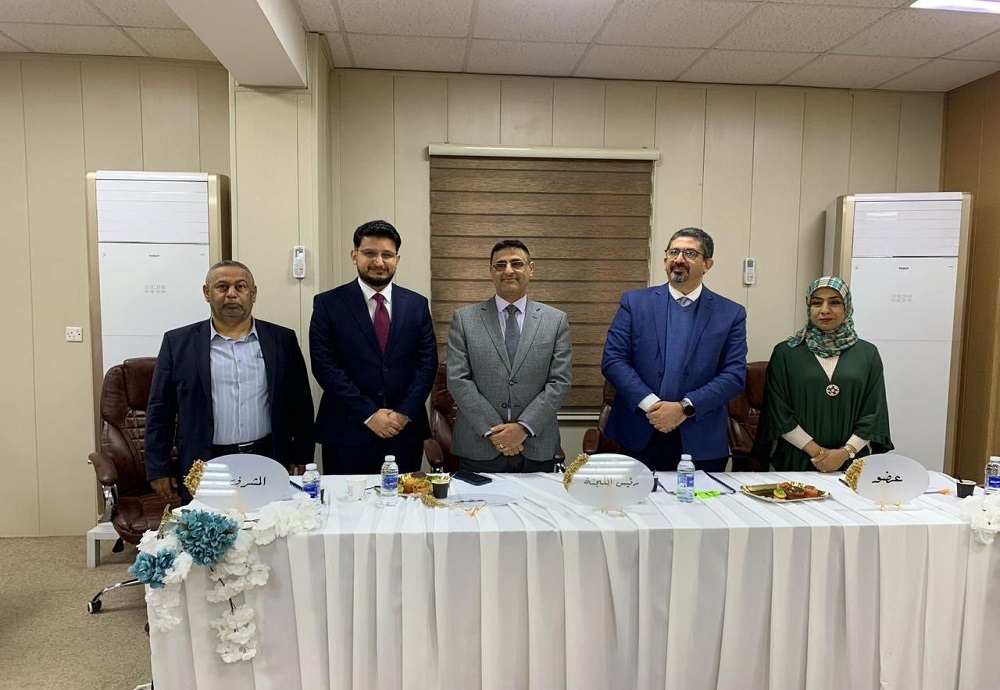 Professor Mahmoud Shaker Al-Zaidi participates in the examination of a PhD dissertation in the specialty of Rheumatology at the Iraqi Board for Medical Specializations.