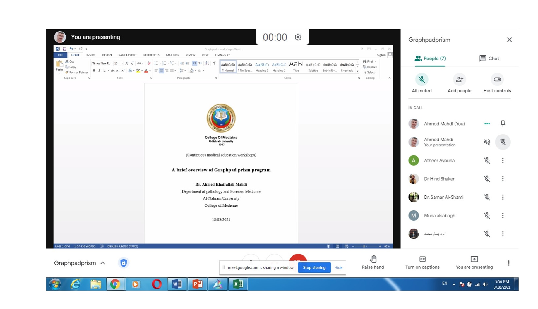 Electronic workshop entitled ((Overview of the Graph pad prism))
