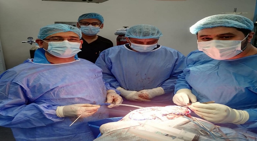 Performing a meningioma brain tumor removal surgery at Dar Al-Tamreed Hospital