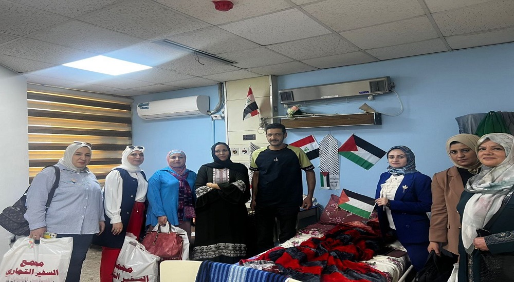 Assistant Lecturer Sabreen Saad Salman from the Department of Pharmacology participated in a visit to the wounded from Gaza at the Medical City Hospital.