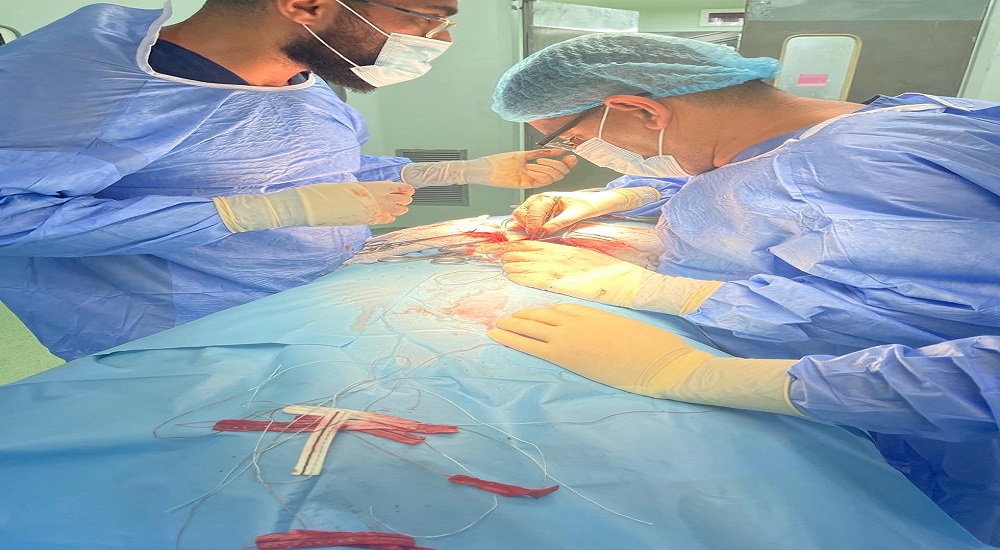 Surgical removal of a dermoid cyst from the lumbar spinal canal.