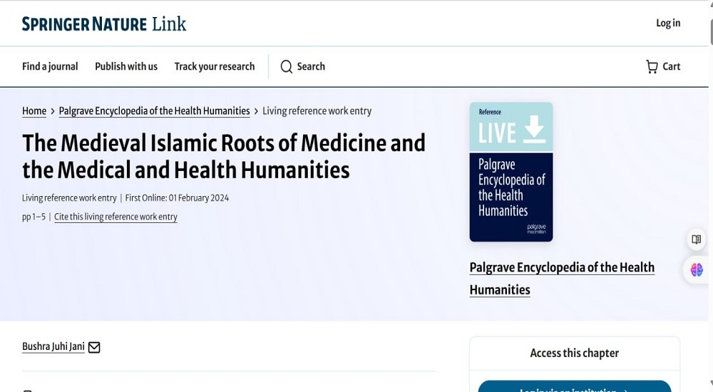 A Faculty Member from the Supporting Sciences Unit at the College of Medicine Publishes a Chapter in the Palgrave Encyclopedia of the Health Humanities on Springer Nature Link.