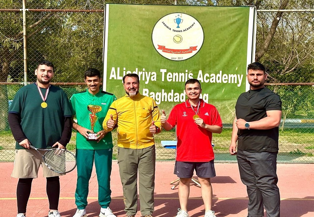 The College of Medicine is crowned the champion, winning first place in the Tennis Championship at Al-Nahrain University.